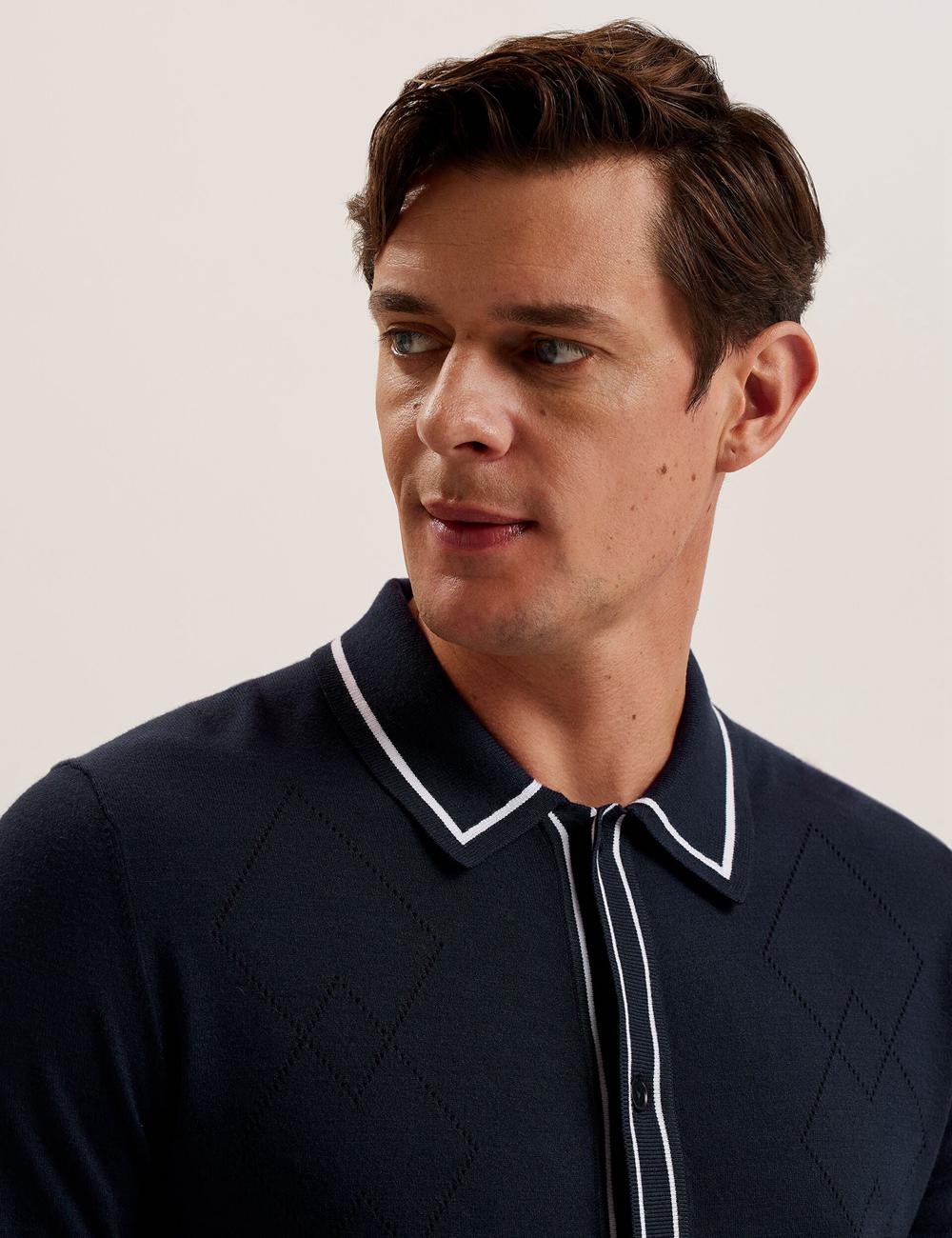Men Ted Baker ELMDON LS Diamond Button Through Casual Shirts Navy | KSA  6048-VSGEK
