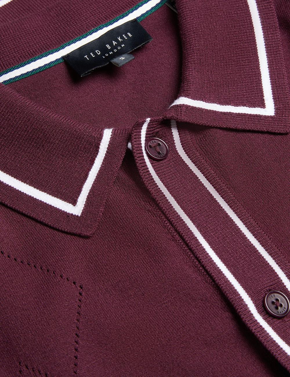 Men Ted Baker ELMDON - Pointelle Diamond Knitted Long Sleeve Casual Shirts Maroon | KSA  9250-OBIZS