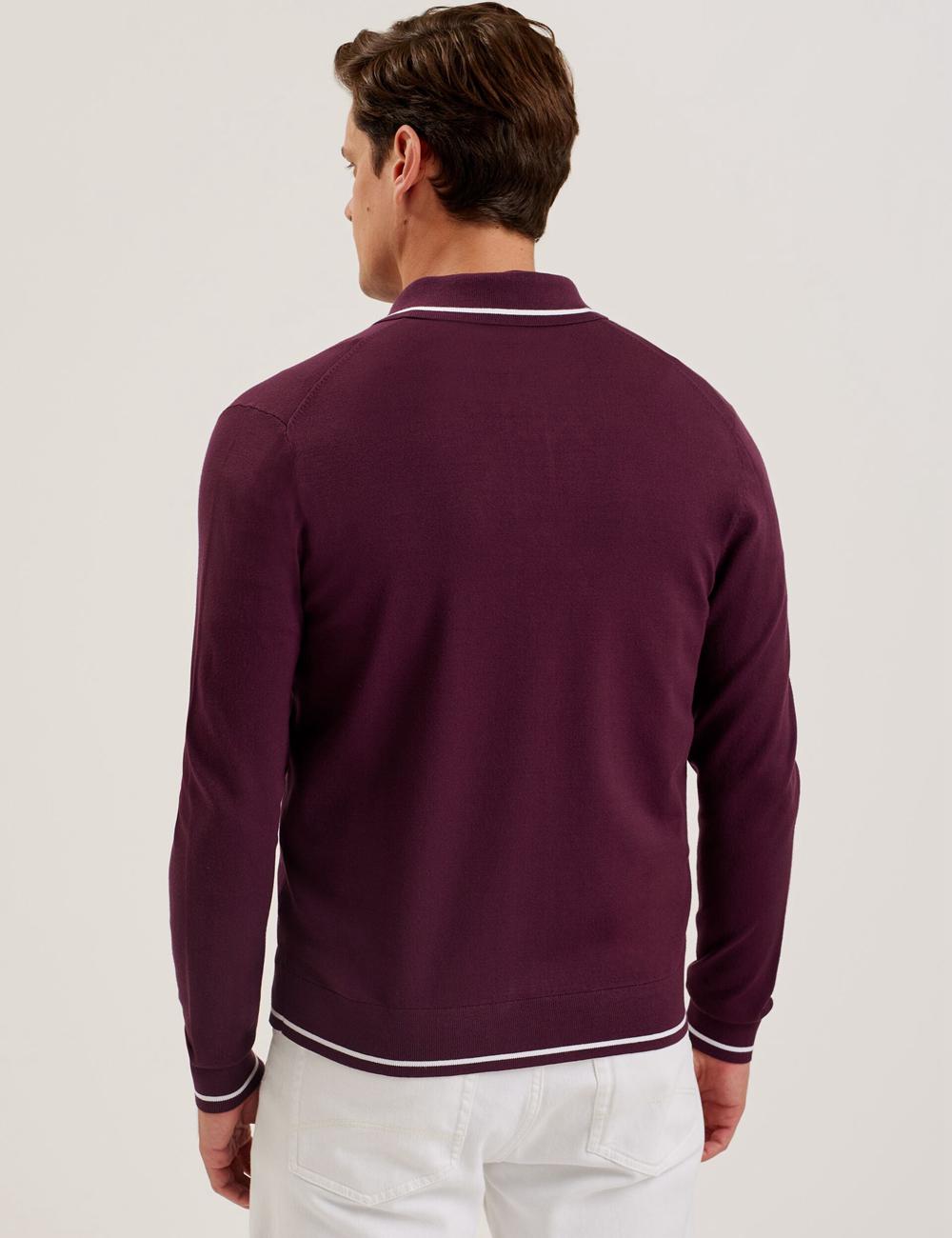 Men Ted Baker ELMDON - Pointelle Diamond Knitted Long Sleeve Casual Shirts Maroon | KSA  9250-OBIZS