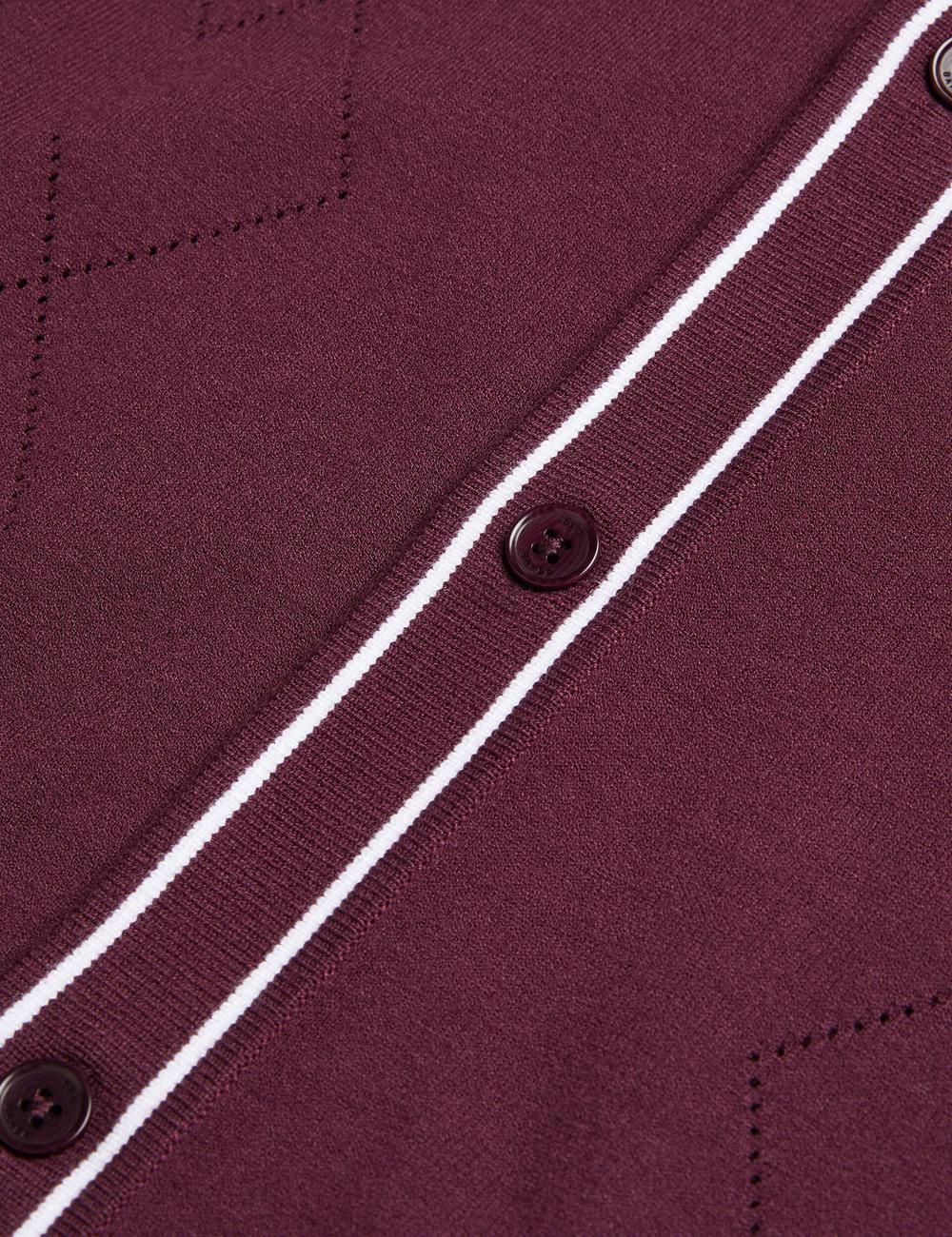 Men Ted Baker ELMDON - Pointelle Diamond Knitted Long Sleeve Casual Shirts Maroon | KSA  9250-OBIZS