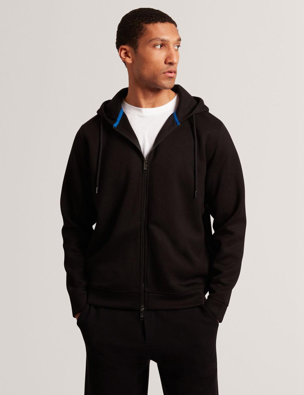 Men Ted Baker EPIO - Zip Through Neoprene Hoodies Black | KSA  8403-GIYRM