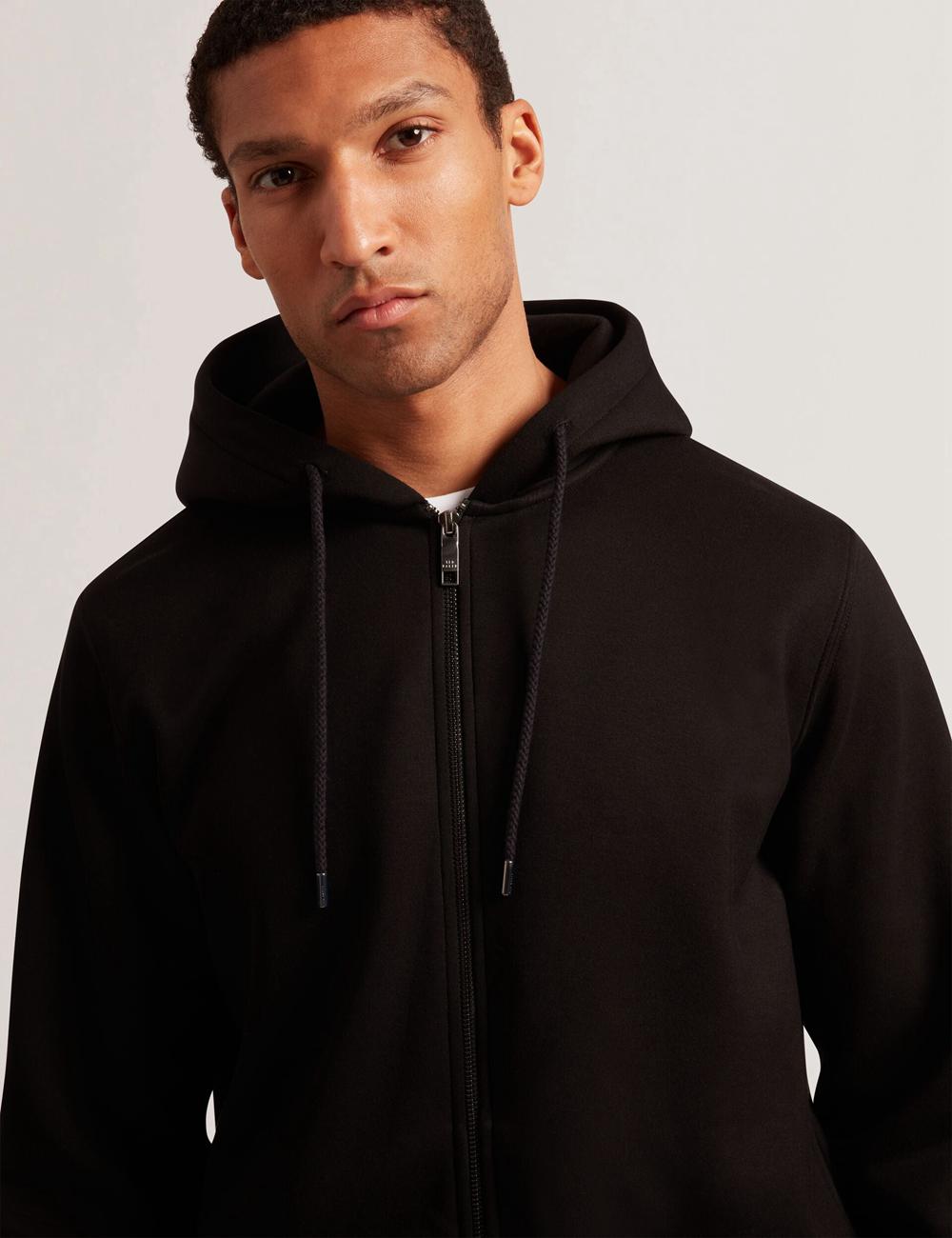 Men Ted Baker EPIO - Zip Through Neoprene Hoodies Black | KSA  8403-GIYRM