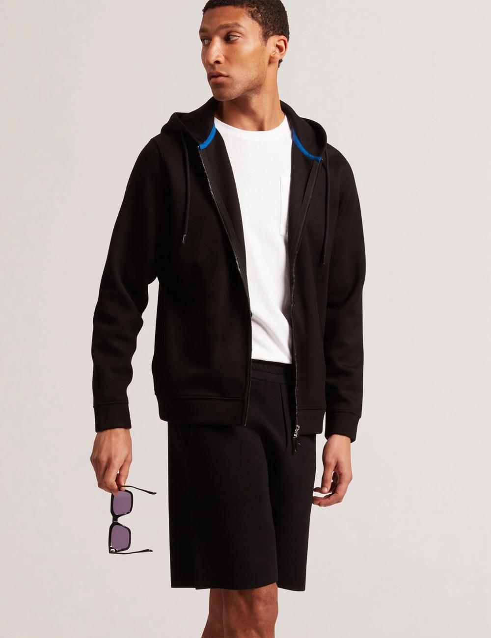 Men Ted Baker EPIO - Zip Through Neoprene Hoodies Black | KSA  8403-GIYRM