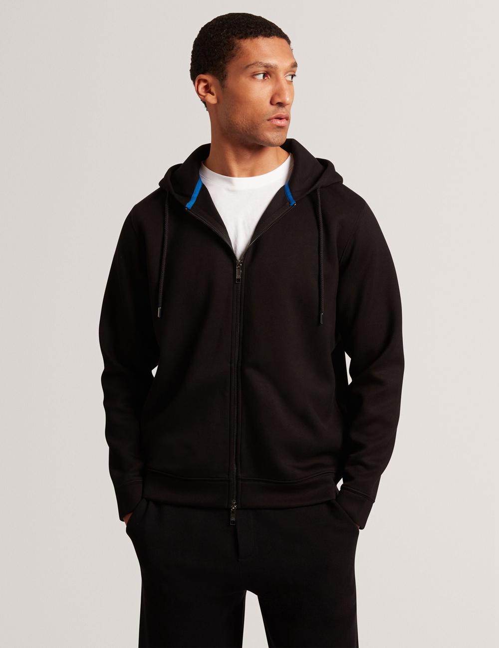 Men Ted Baker EPIO - Zip Through Neoprene Hoodies Black | KSA  8403-GIYRM