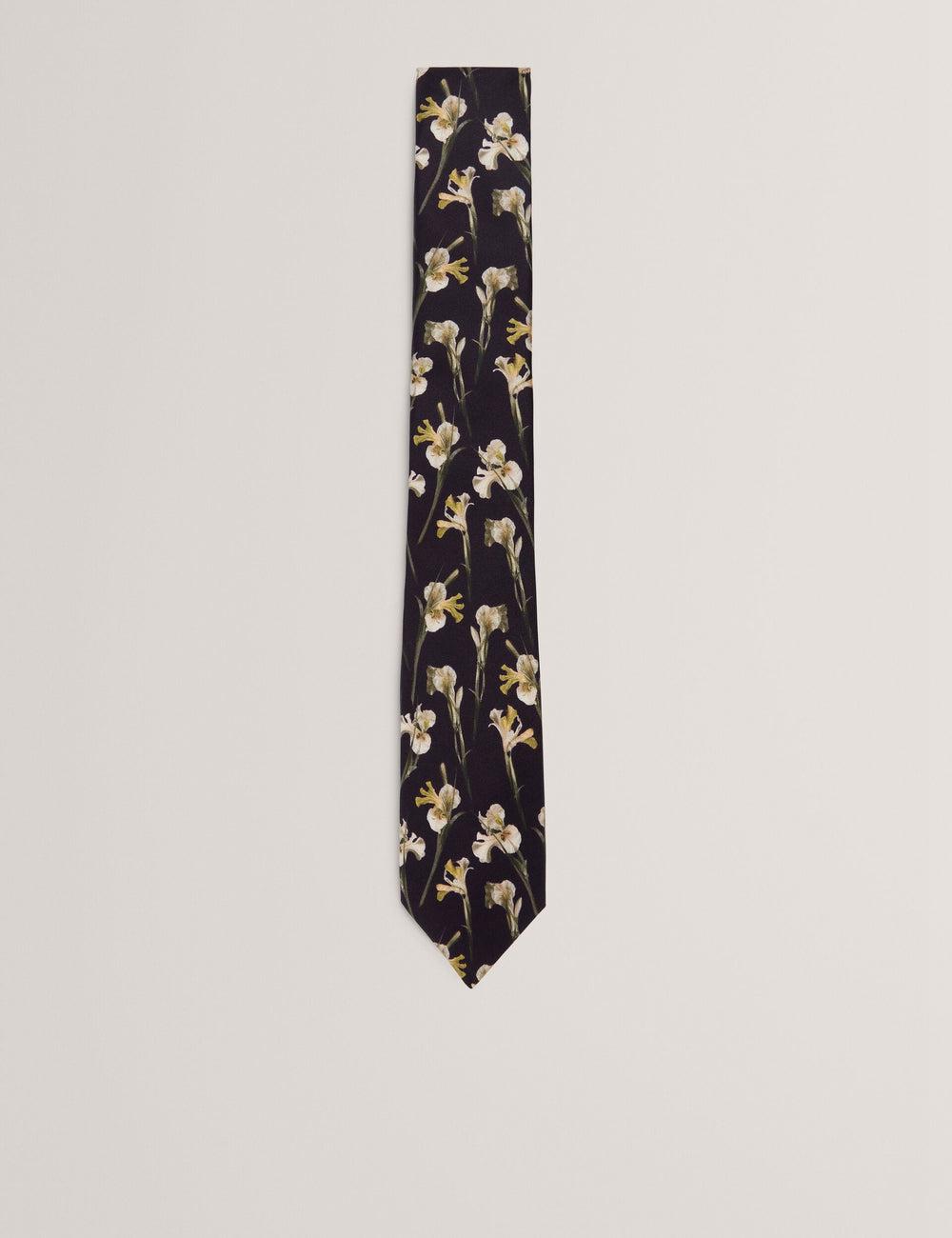 Men Ted Baker FRINTON - Orchid Floral Print Silk Ties Black | KSA  0175-ONTCM