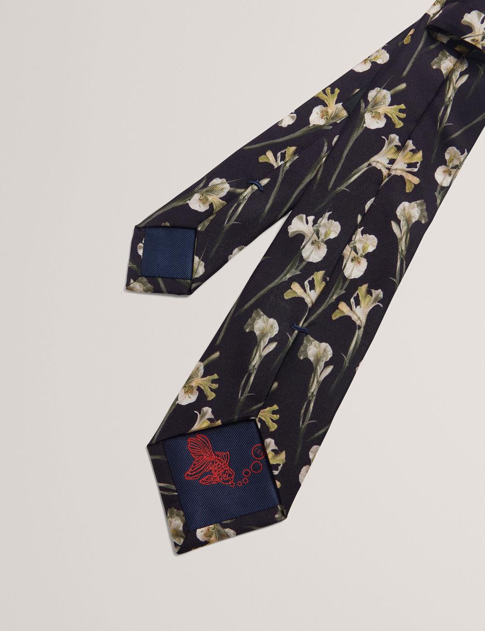 Men Ted Baker FRINTON - Orchid Floral Print Silk Ties Black | KSA  0175-ONTCM