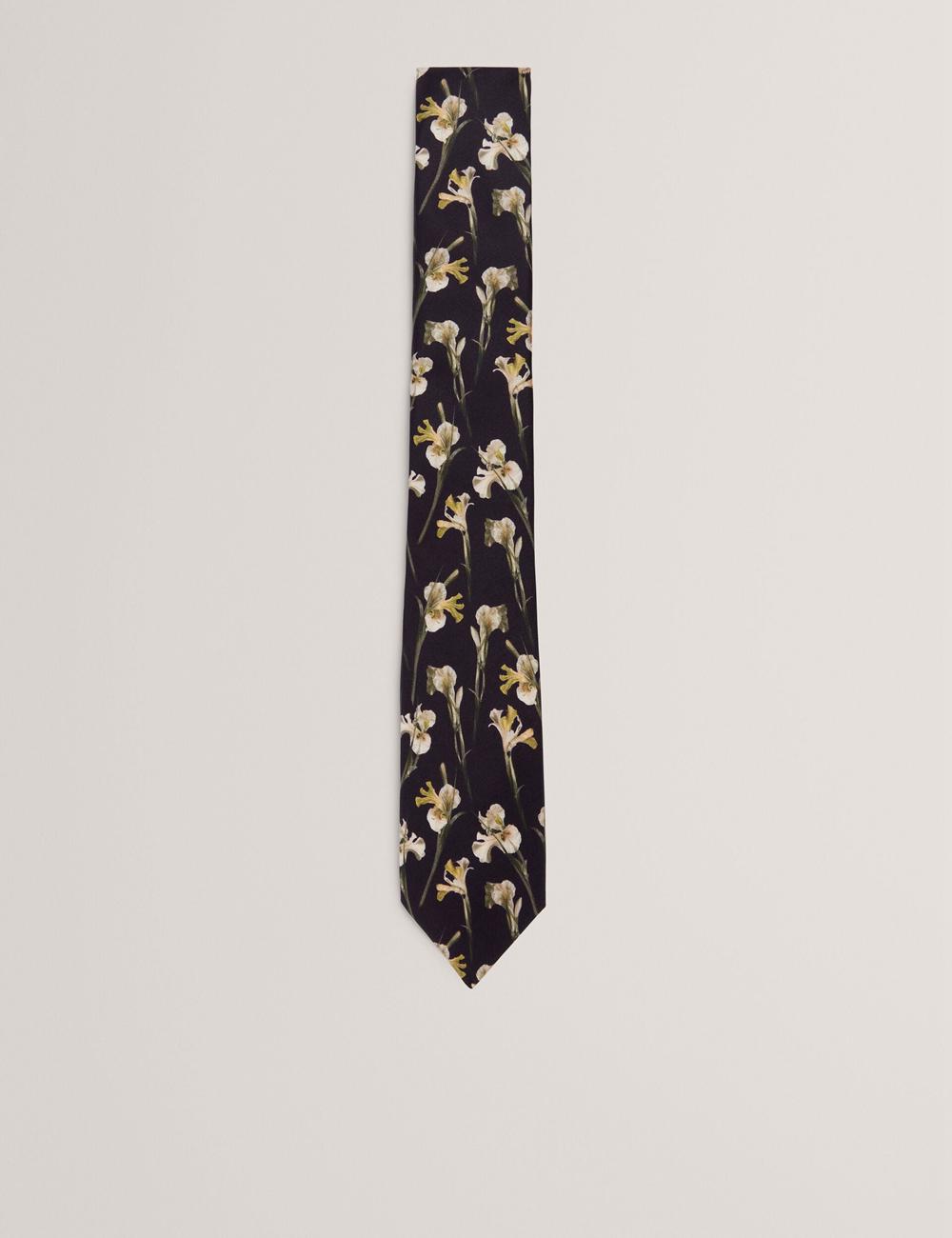 Men Ted Baker FRINTON - Orchid Floral Print Silk Ties Black | KSA  0175-ONTCM