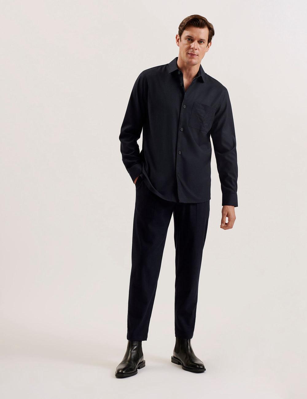 Men Ted Baker GAIUS - Wool Blend With Pocket Detail Casual Shirts Navy | KSA  0647-MDOWZ