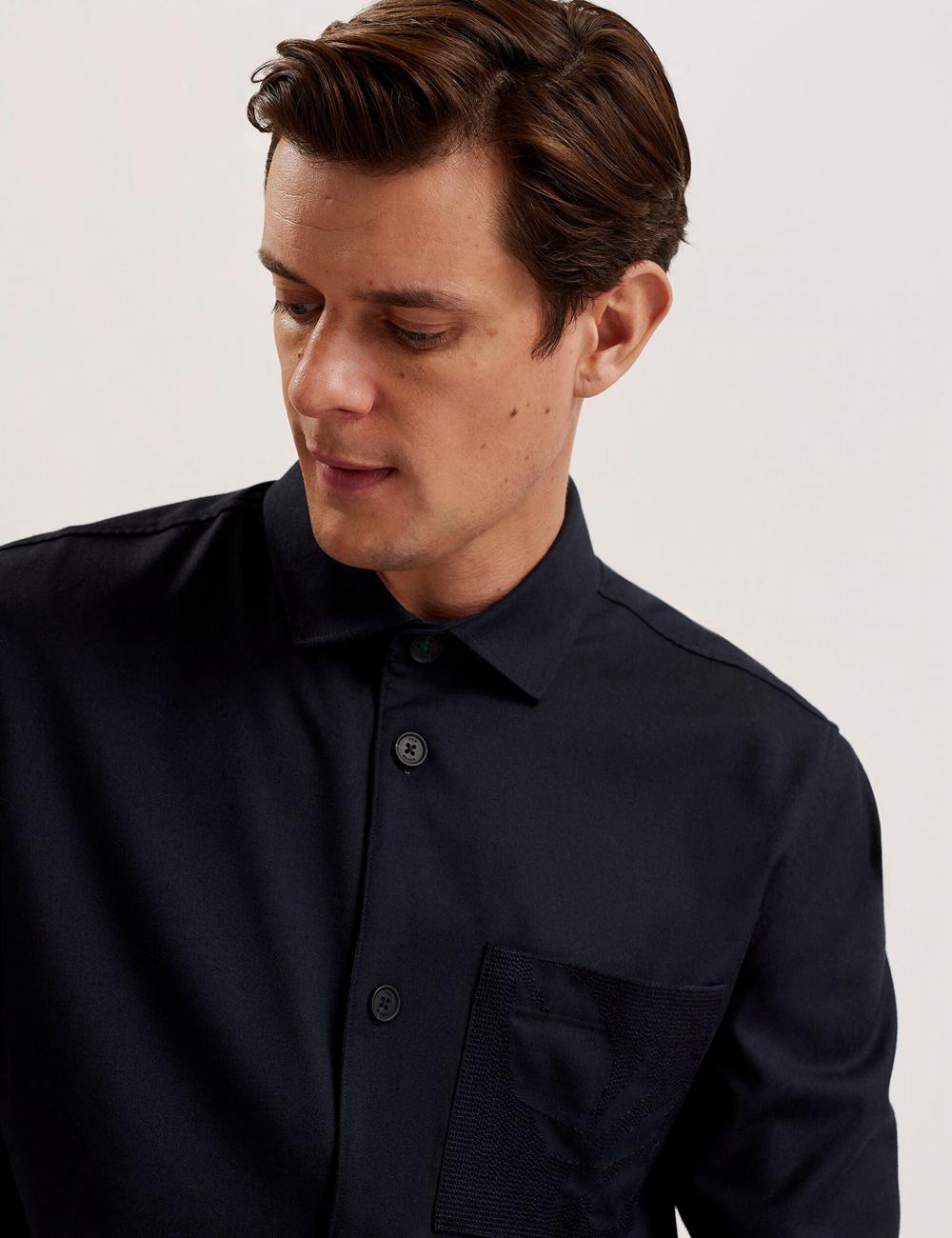 Men Ted Baker GAIUS - Wool Blend With Pocket Detail Casual Shirts Navy | KSA  0647-MDOWZ