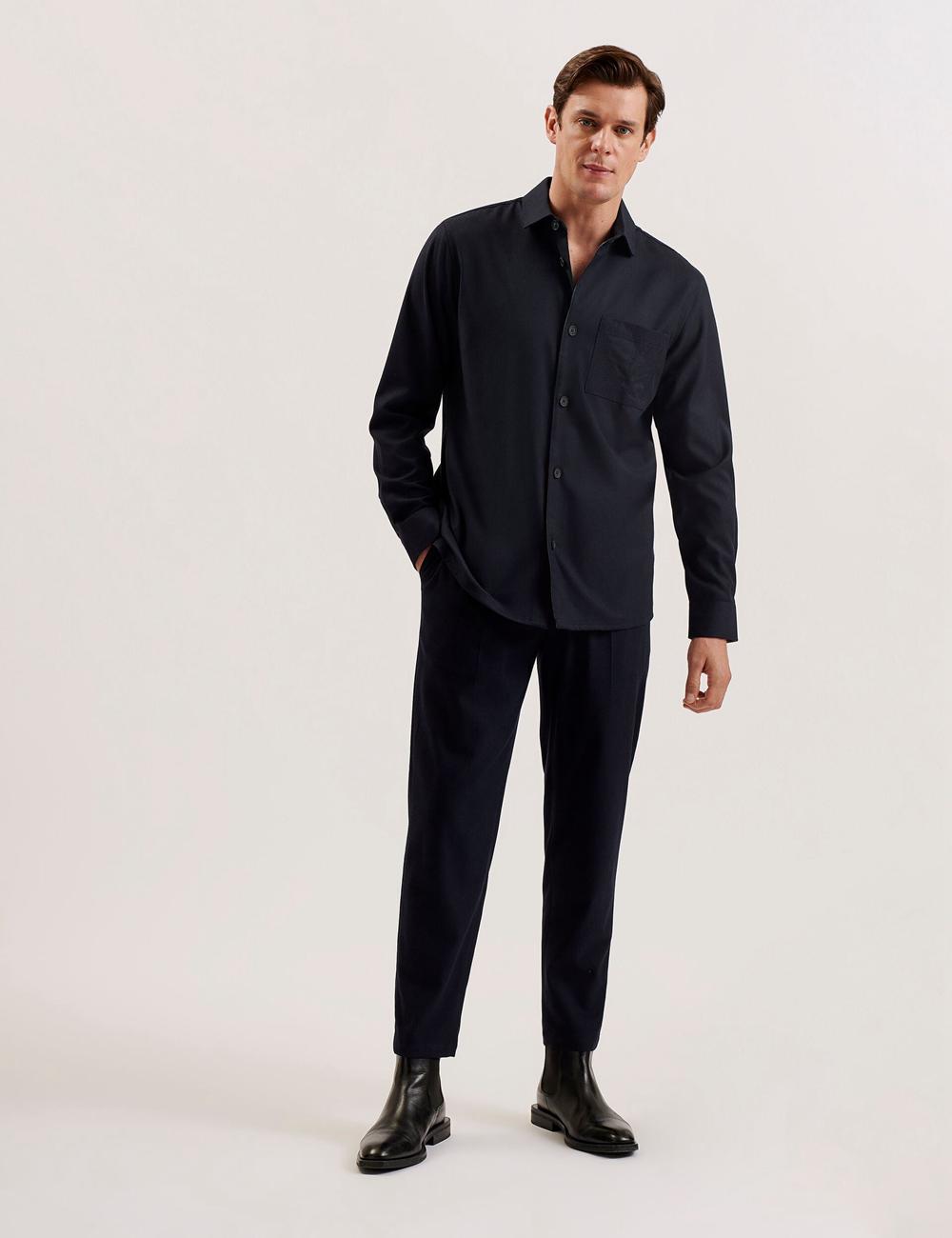 Men Ted Baker GAIUS - Wool Blend With Pocket Detail Casual Shirts Navy | KSA  0647-MDOWZ