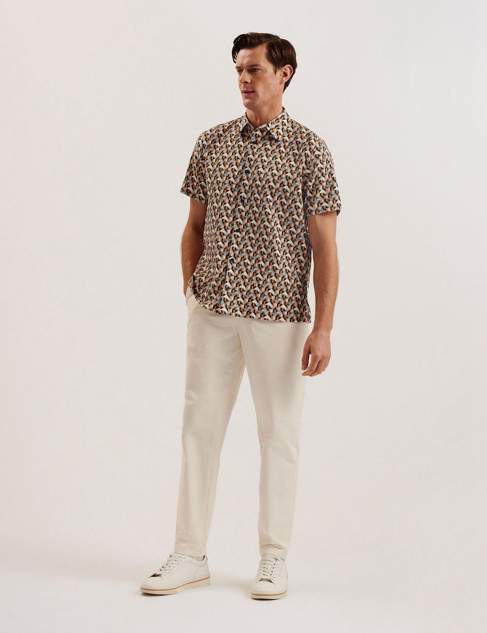 Men Ted Baker GASTONS - Short Sleeve Geo Print Seersucker Casual Shirts Pink | KSA  5710-CRBSJ