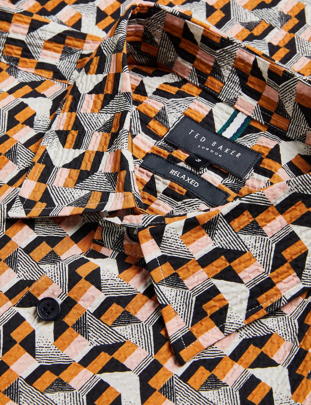 Men Ted Baker GASTONS - Short Sleeve Geo Print Seersucker Casual Shirts Pink | KSA  5710-CRBSJ