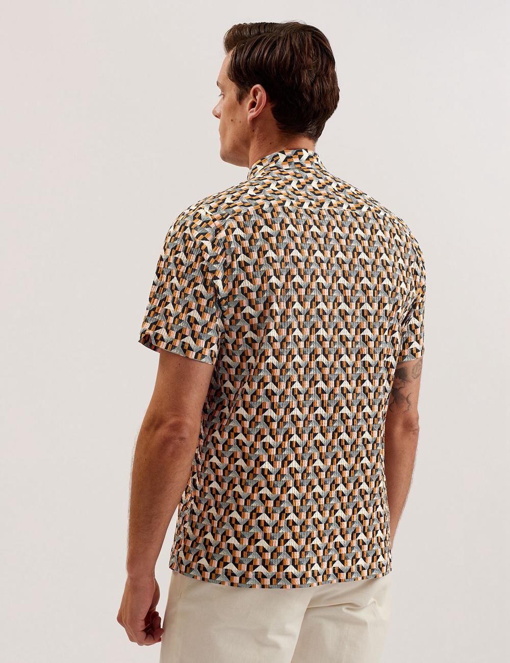 Men Ted Baker GASTONS - Short Sleeve Geo Print Seersucker Casual Shirts Pink | KSA  5710-CRBSJ
