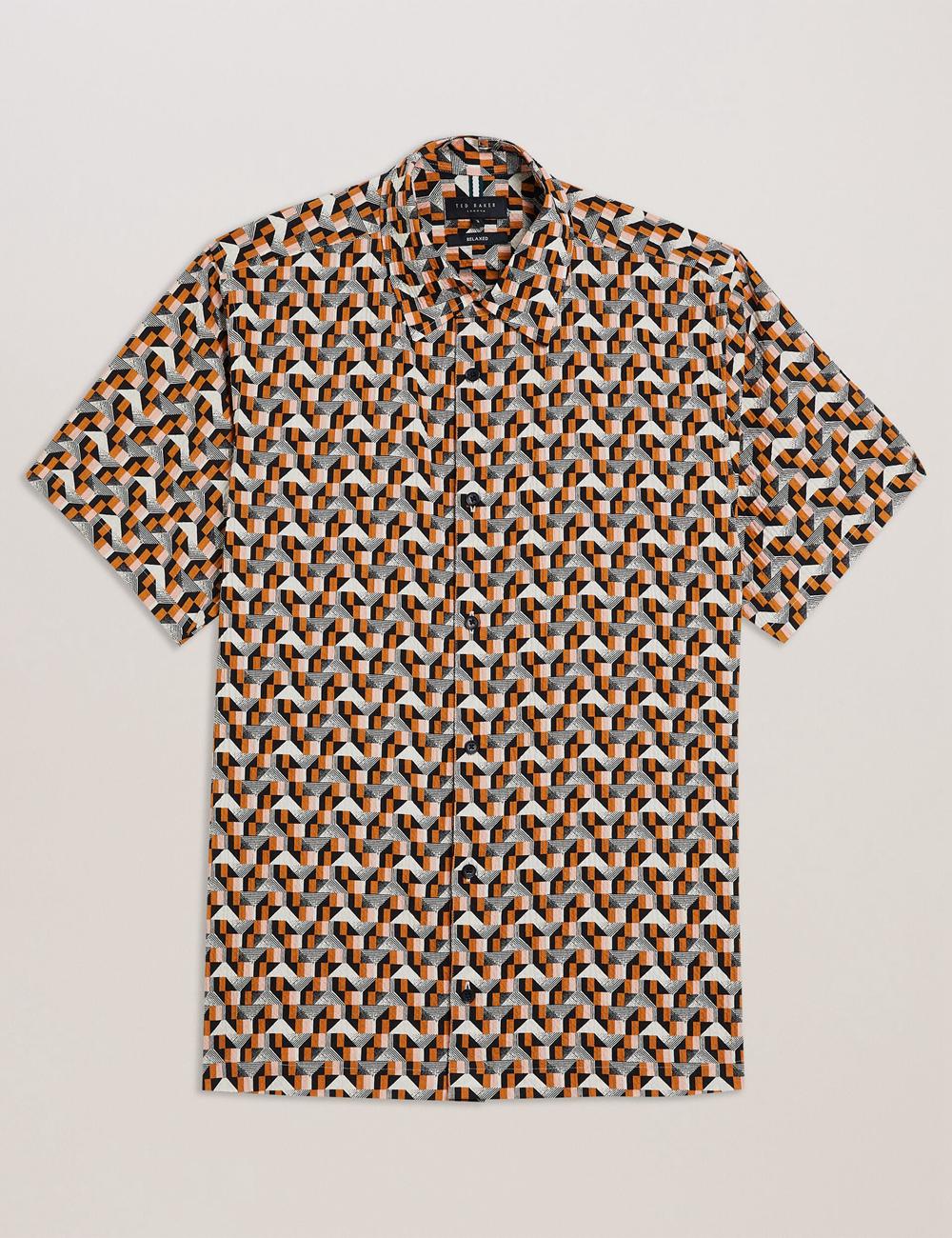 Men Ted Baker GASTONS - Short Sleeve Geo Print Seersucker Casual Shirts Pink | KSA  5710-CRBSJ