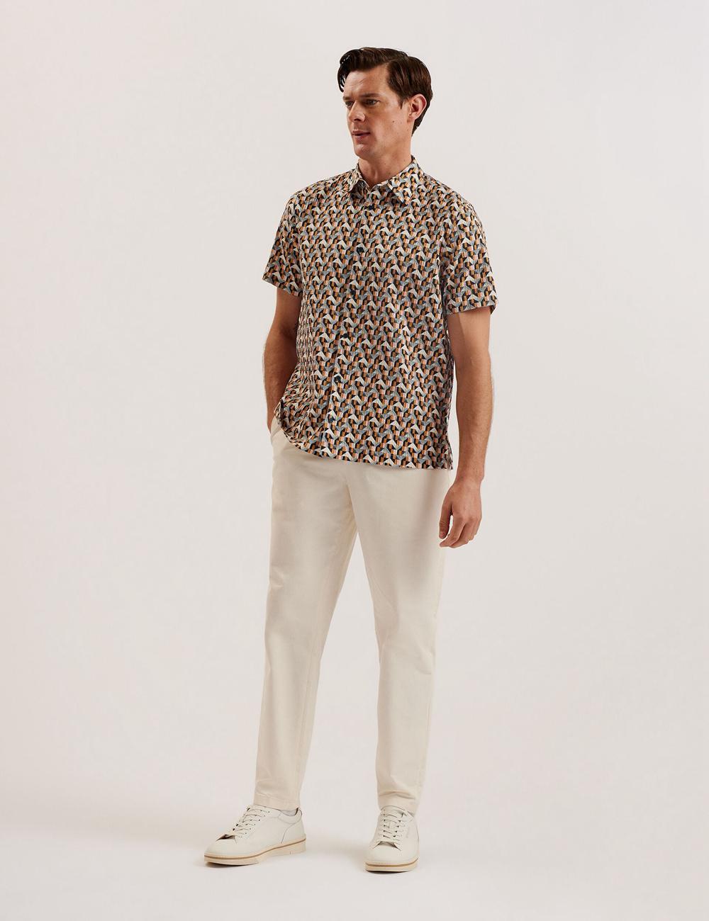 Men Ted Baker GASTONS - Short Sleeve Geo Print Seersucker Casual Shirts Pink | KSA  5710-CRBSJ