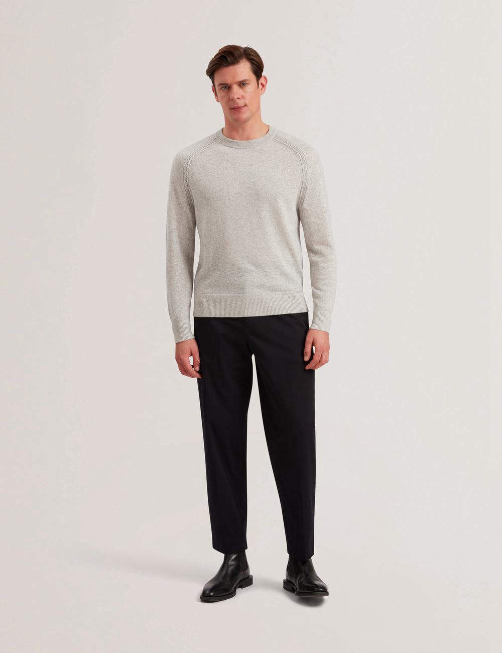 Men Ted Baker GLANT - Cashmere Cable Detail Crew Neck Jumpers Grey | KSA  4218-VGZAW