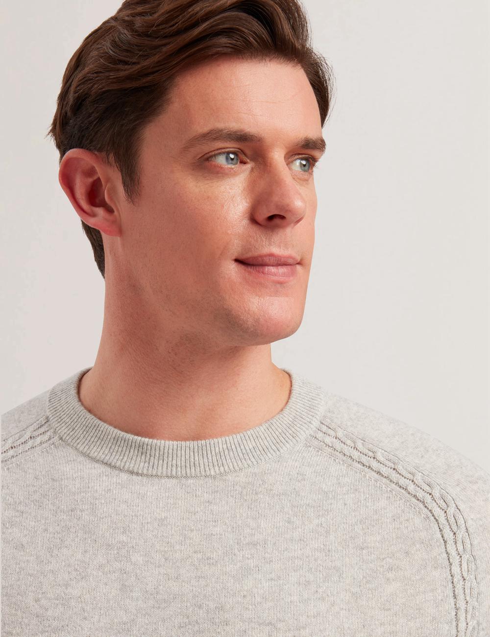Men Ted Baker GLANT - Cashmere Cable Detail Crew Neck Jumpers Grey | KSA  4218-VGZAW