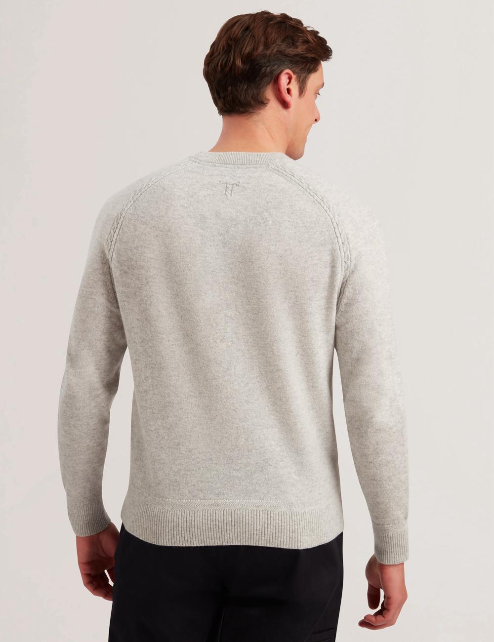 Men Ted Baker GLANT - Cashmere Cable Detail Crew Neck Jumpers Grey | KSA  4218-VGZAW