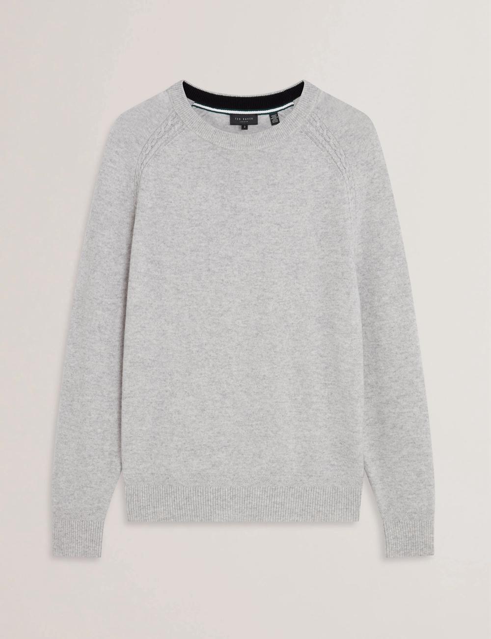 Men Ted Baker GLANT - Cashmere Cable Detail Crew Neck Jumpers Grey | KSA  4218-VGZAW