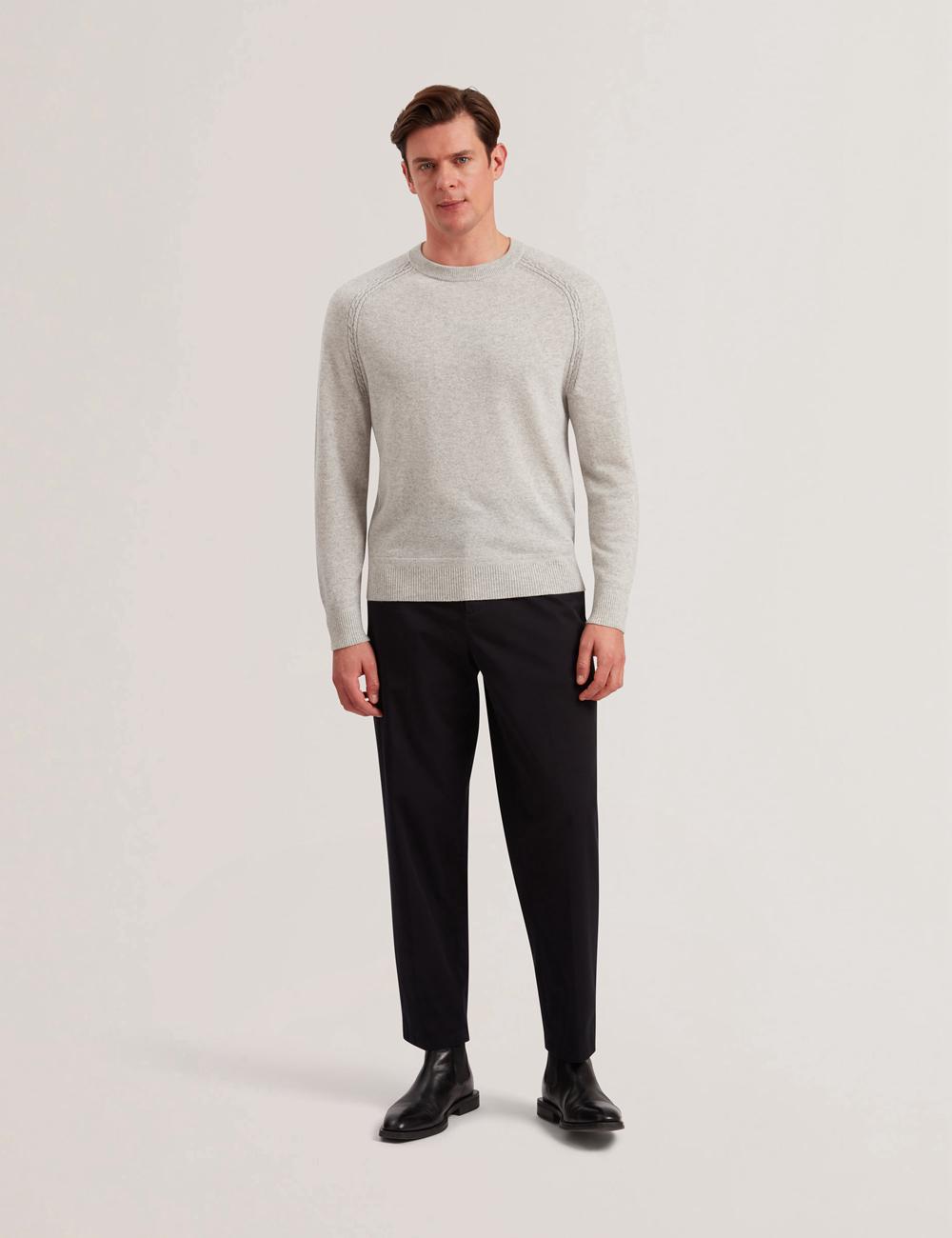 Men Ted Baker GLANT - Cashmere Cable Detail Crew Neck Jumpers Grey | KSA  4218-VGZAW