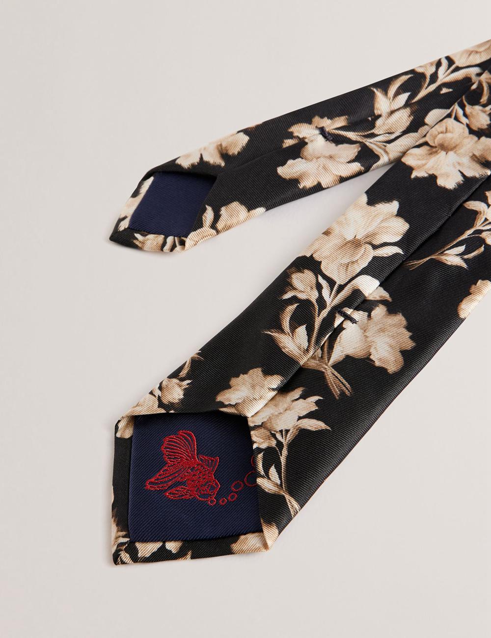 Men Ted Baker GOULDE - Two Tone Floral Print Silk Ties Black | KSA  5812-FZAQY