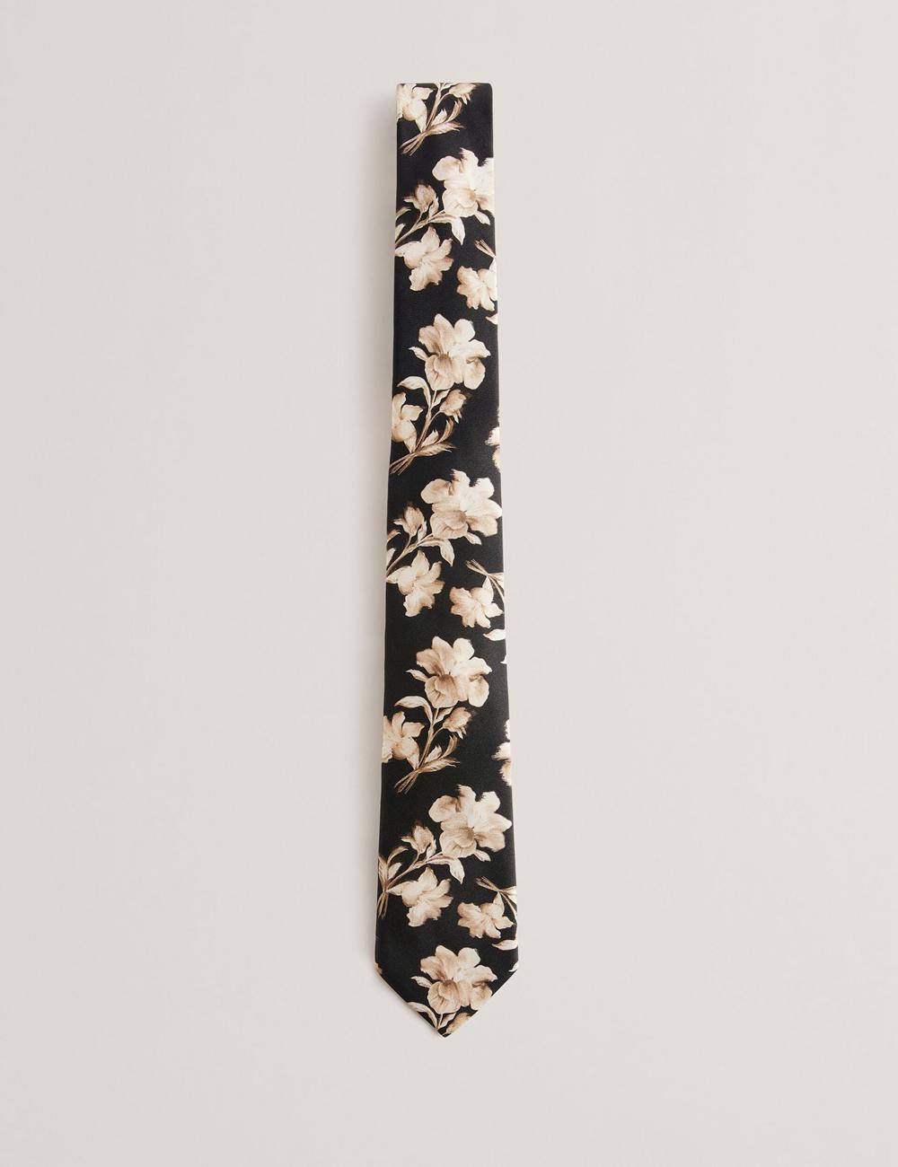 Men Ted Baker GOULDE - Two Tone Floral Print Silk Ties Black | KSA  5812-FZAQY