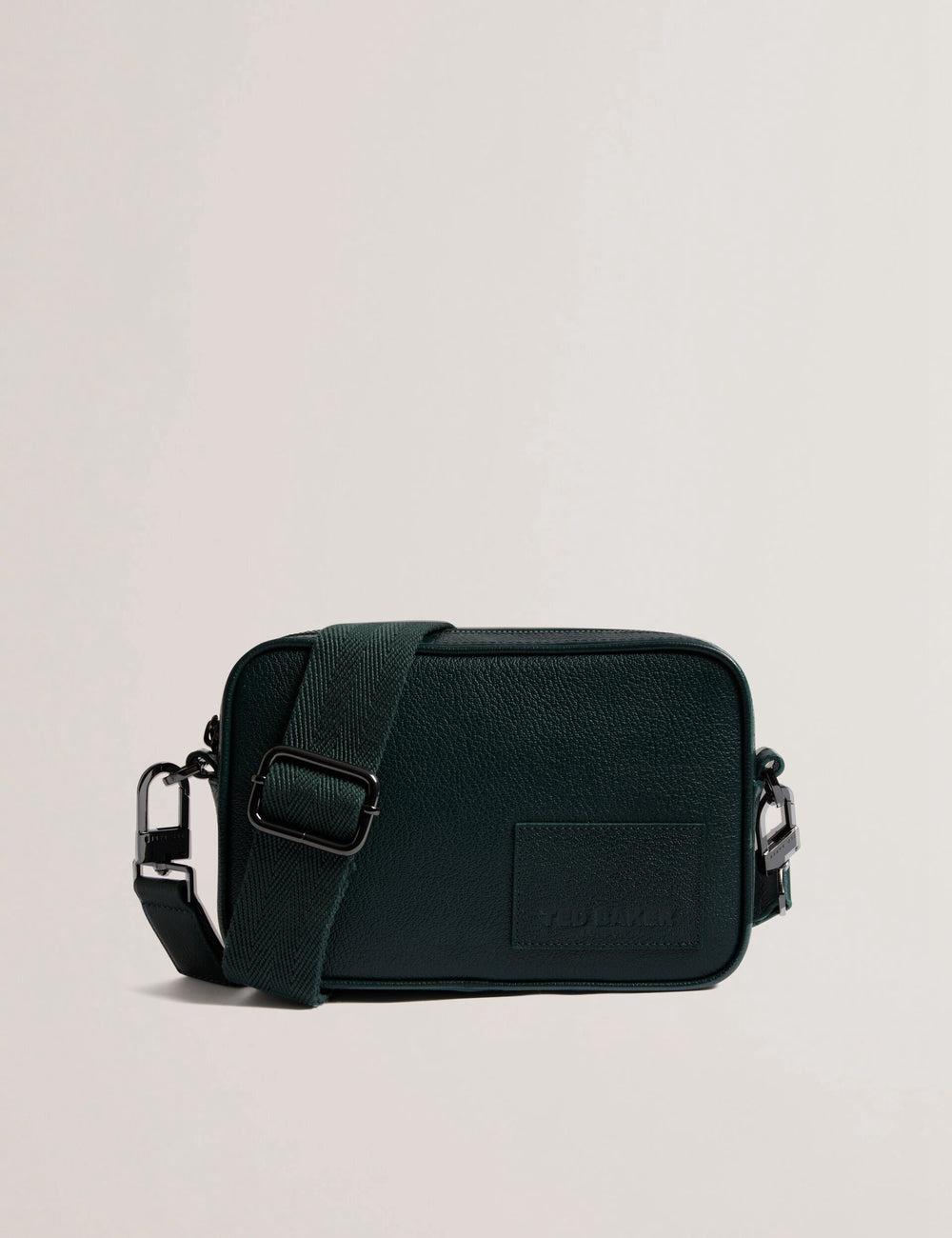 Men Ted Baker GRIFIN - Grained Leather Crossbody Pouch Crossbody Bags Dk-Green | KSA  9528-KUSJD