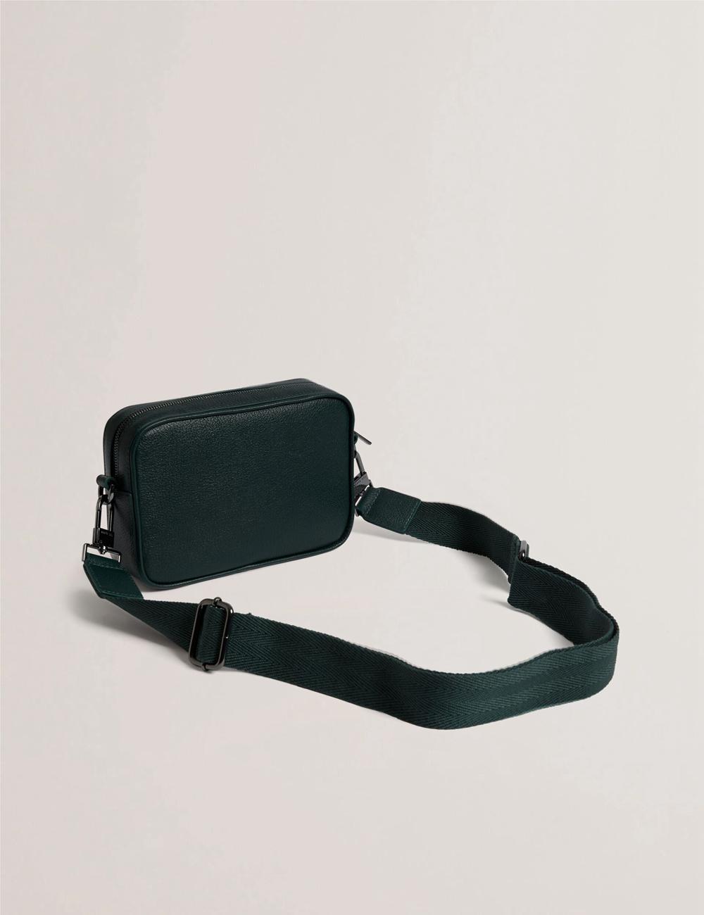 Men Ted Baker GRIFIN - Grained Leather Crossbody Pouch Crossbody Bags Dk-Green | KSA  9528-KUSJD