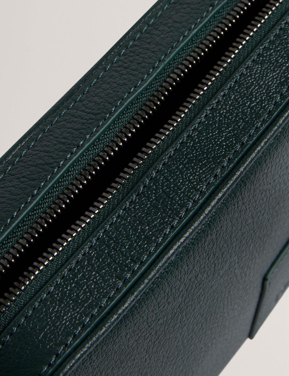 Men Ted Baker GRIFIN - Grained Leather Crossbody Pouch Crossbody Bags Dk-Green | KSA  9528-KUSJD