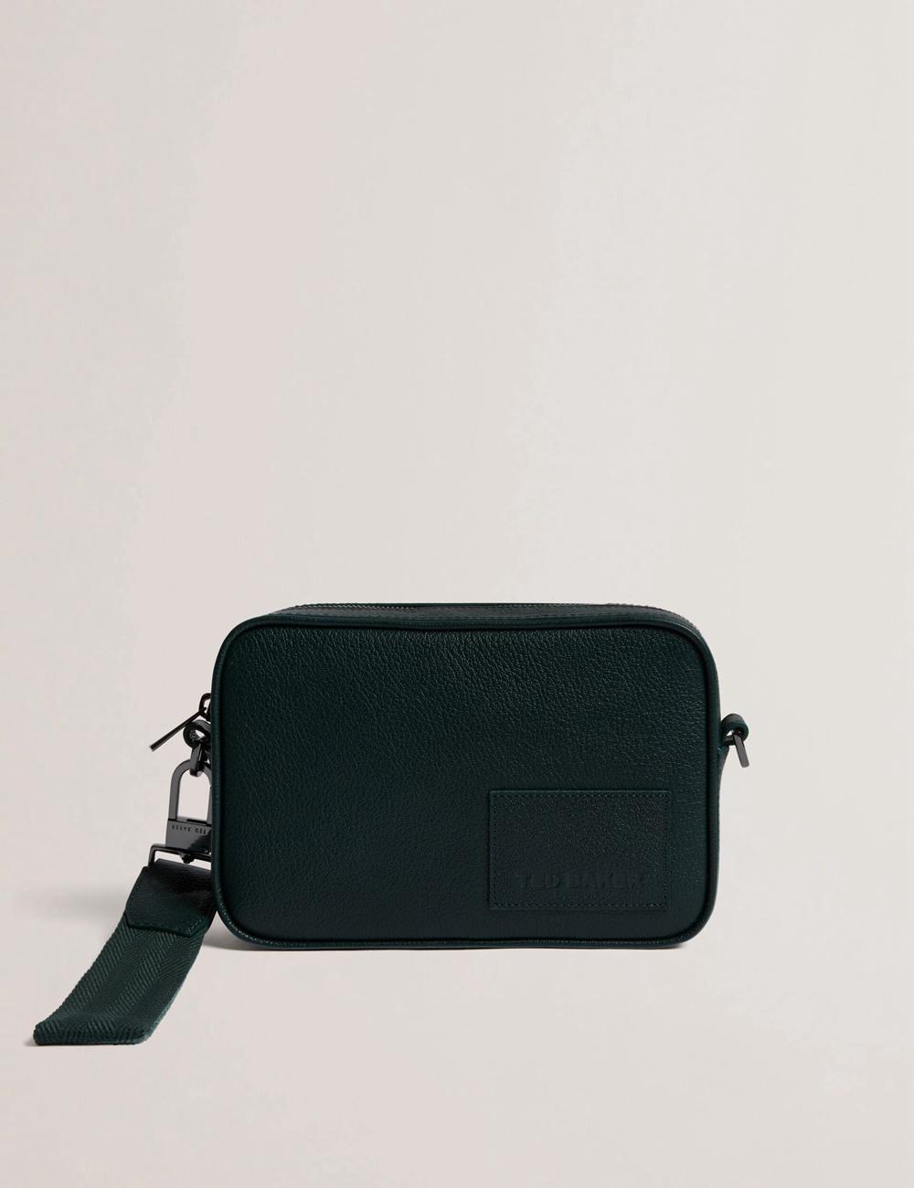 Men Ted Baker GRIFIN - Grained Leather Crossbody Pouch Crossbody Bags Dk-Green | KSA  9528-KUSJD