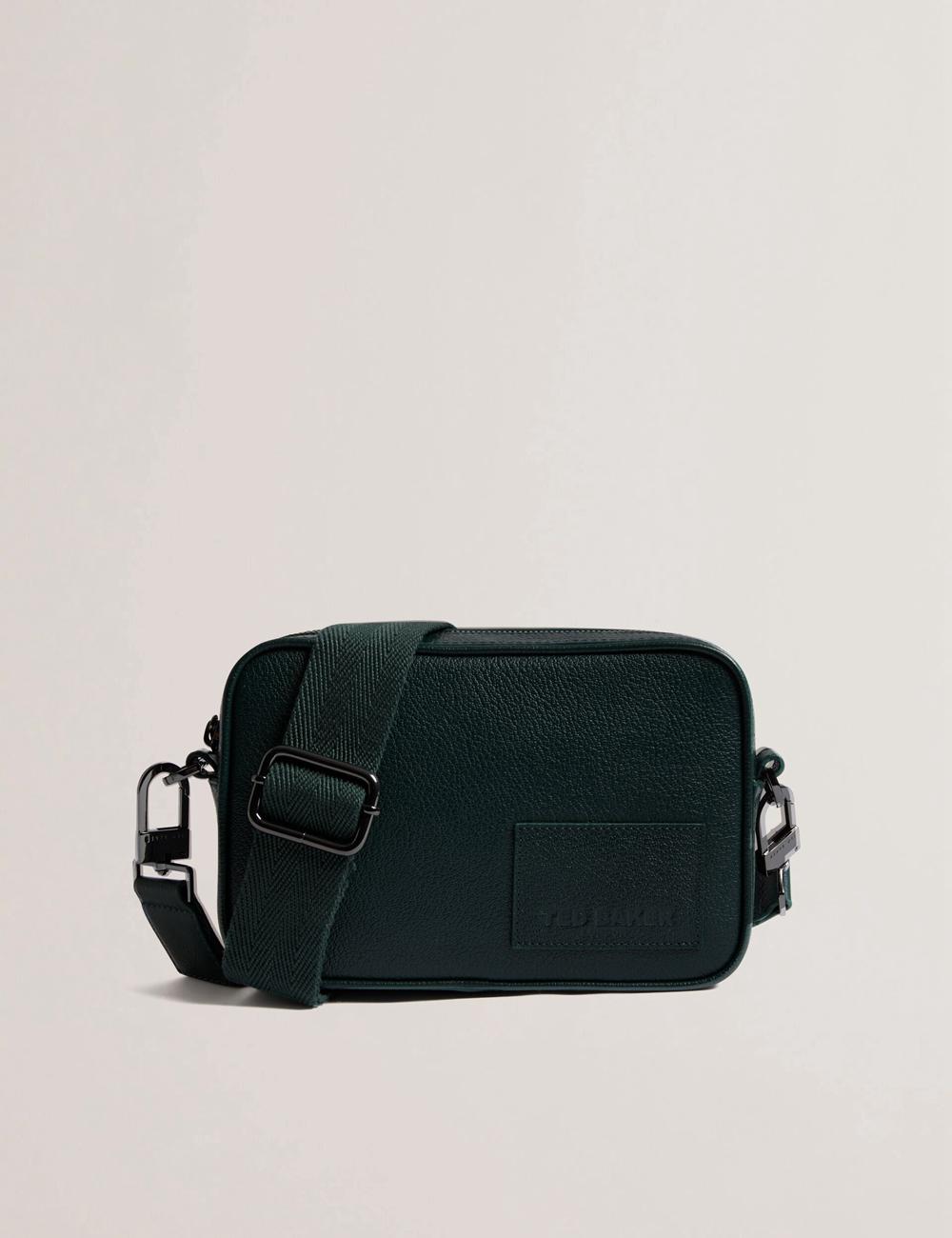Men Ted Baker GRIFIN - Grained Leather Crossbody Pouch Crossbody Bags Dk-Green | KSA  9528-KUSJD