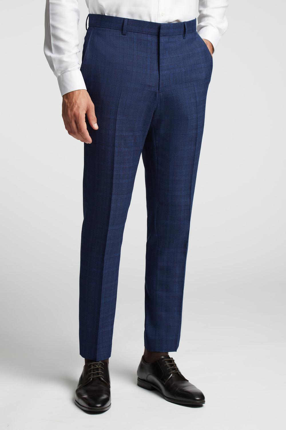 Men Ted Baker HOYLETS - Soft Check Slim Fit Suit Trousers Navy | KSA  8324-VQKGD