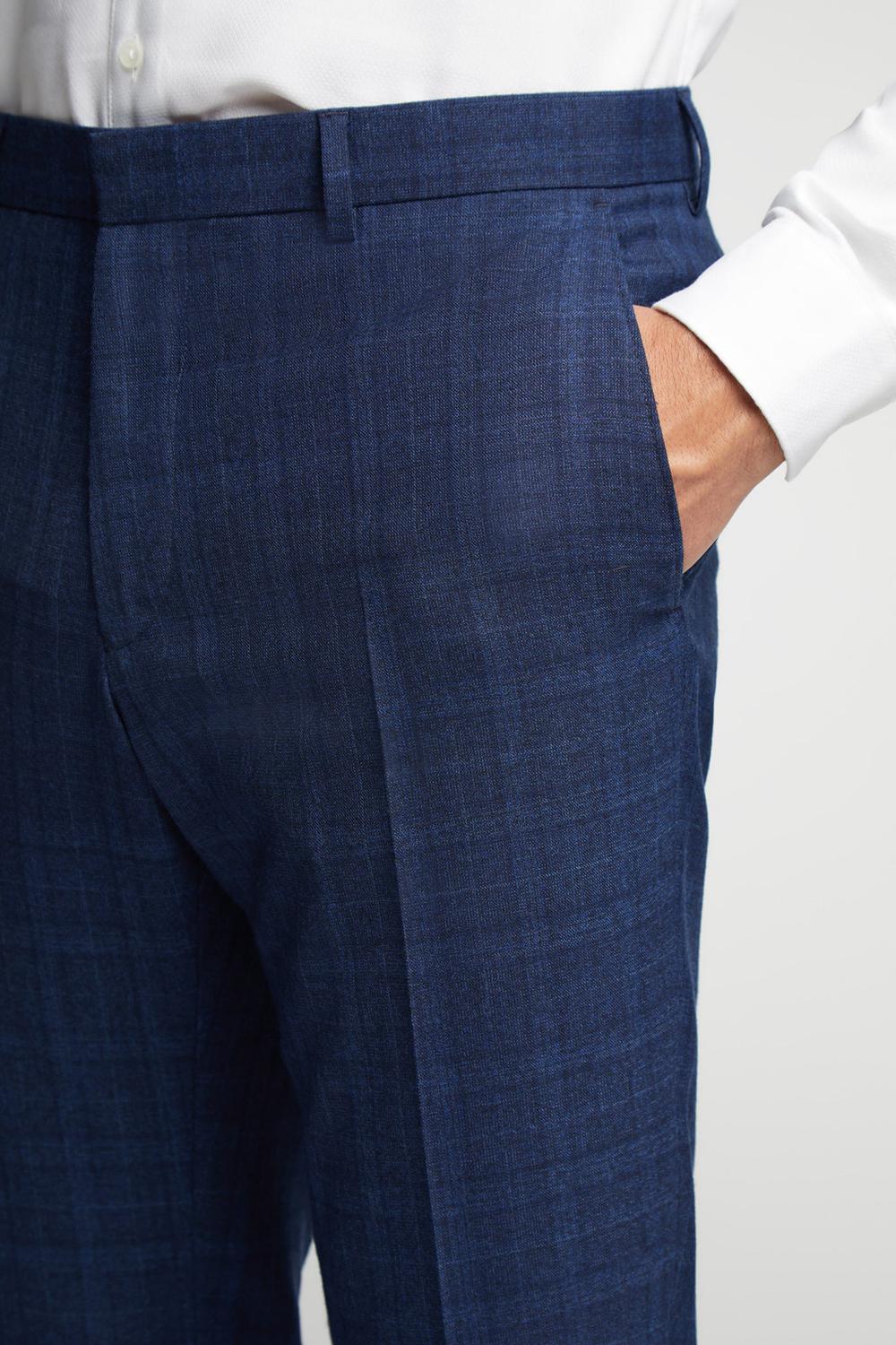 Men Ted Baker HOYLETS - Soft Check Slim Fit Suit Trousers Navy | KSA  8324-VQKGD