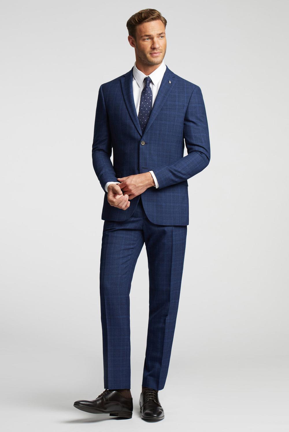 Men Ted Baker HOYLETS - Soft Check Slim Fit Suit Trousers Navy | KSA  8324-VQKGD