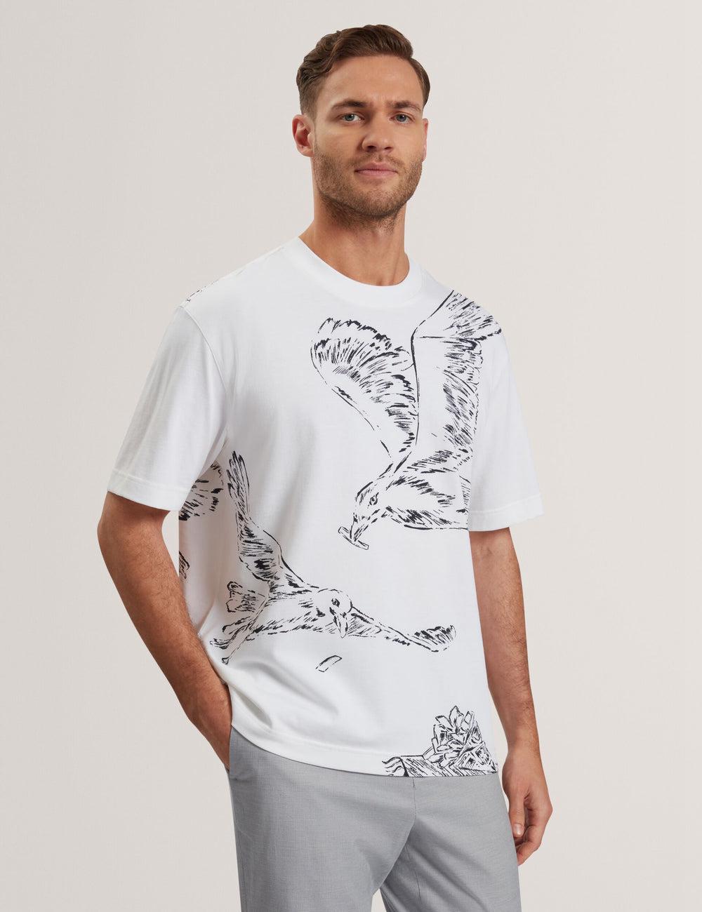 Men Ted Baker JAMESIO - Short Sleeve Graphic Seagull T-Shirts White | KSA  2716-LTGKC