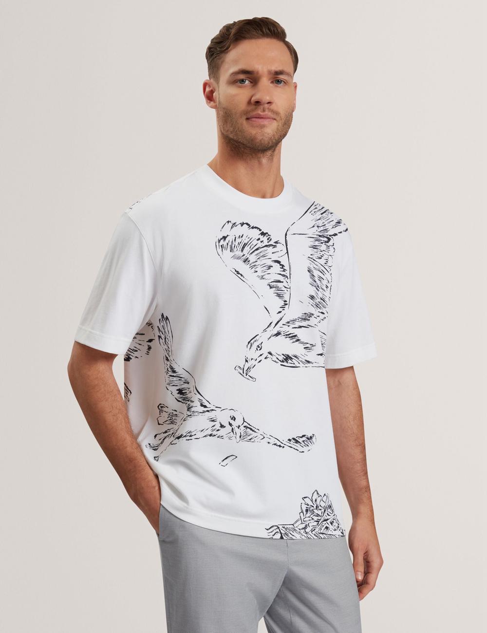 Men Ted Baker JAMESIO - Short Sleeve Graphic Seagull T-Shirts White | KSA  2716-LTGKC