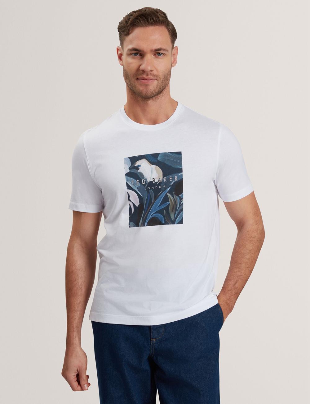 Men Ted Baker JUSTINO - Branded Box Print Graphic Cotton T-Shirts White | KSA  8367-LTKWN
