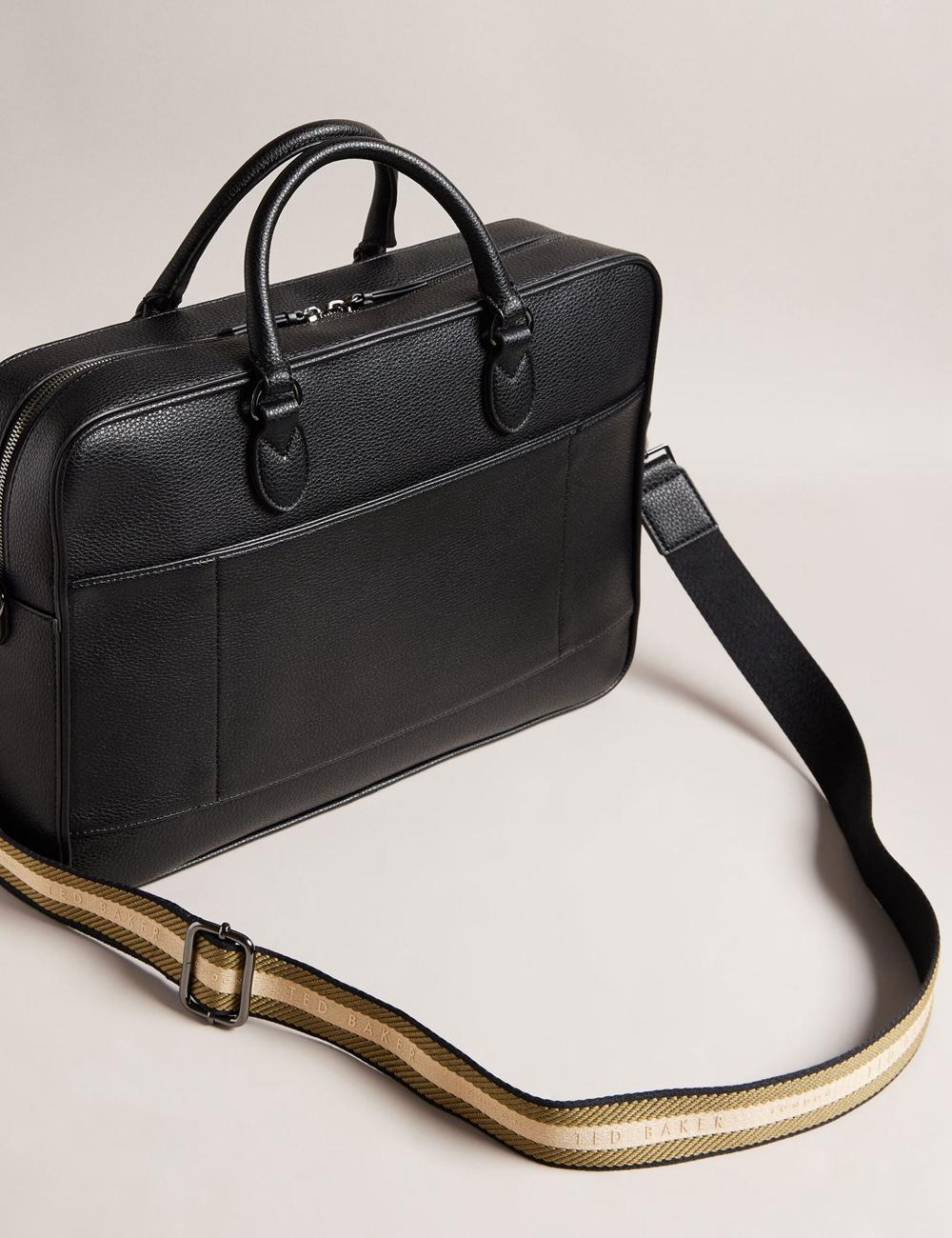 Men Ted Baker KADEN - Branded Webbing PU Leather Document Shoulder Bags Black | KSA  9452-VEJWB