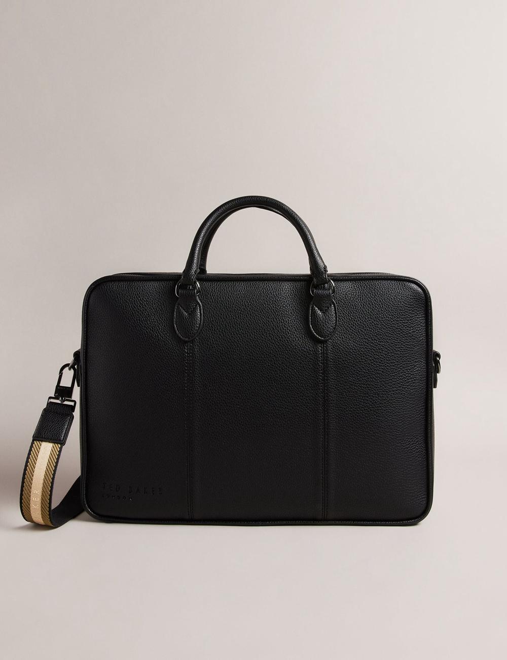 Men Ted Baker KADEN - Branded Webbing PU Leather Document Shoulder Bags Black | KSA  9452-VEJWB