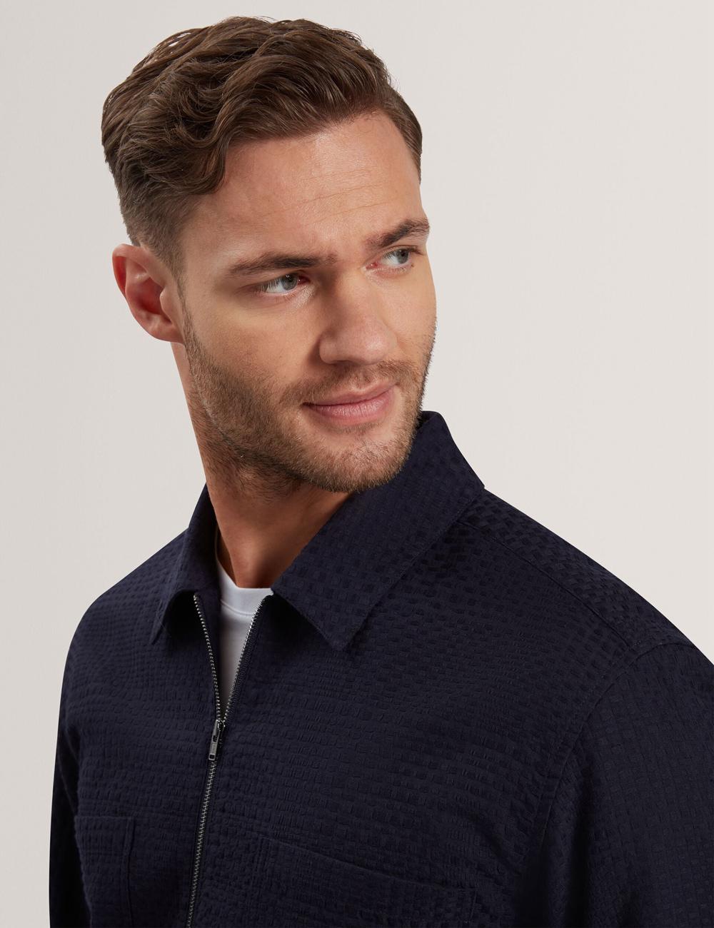 Men Ted Baker KAILINS - Long Sleeve Zip-Through Cotton Overshirt Overshirts Navy | KSA  8497-XEHGM
