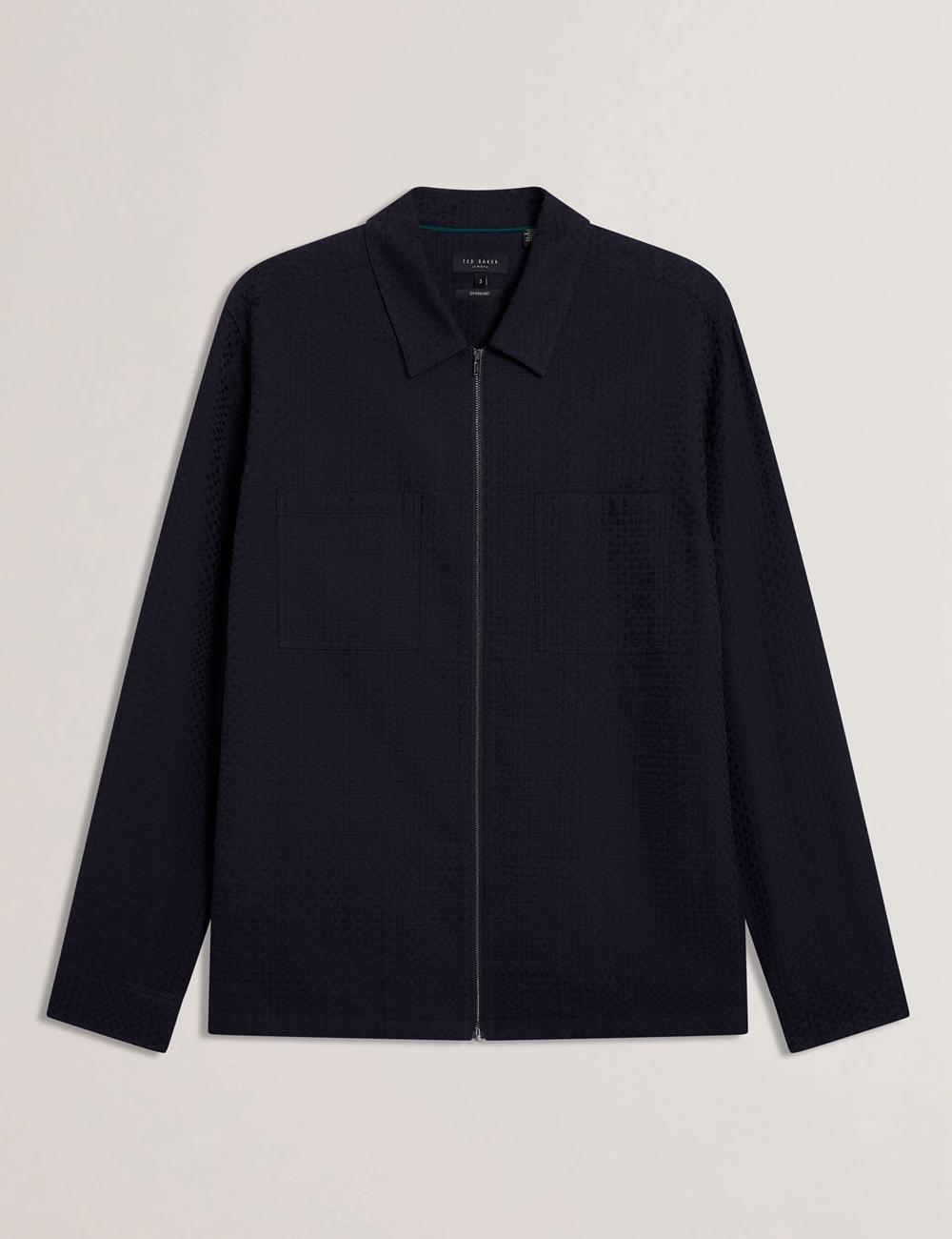Men Ted Baker KAILINS - Long Sleeve Zip-Through Cotton Overshirt Overshirts Navy | KSA  8497-XEHGM