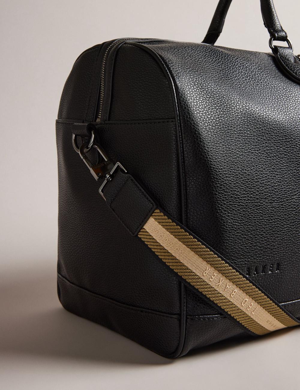 Men Ted Baker KALVIN - Webbing Faux Leather Holdall Bags Black | KSA  4782-IRYTD