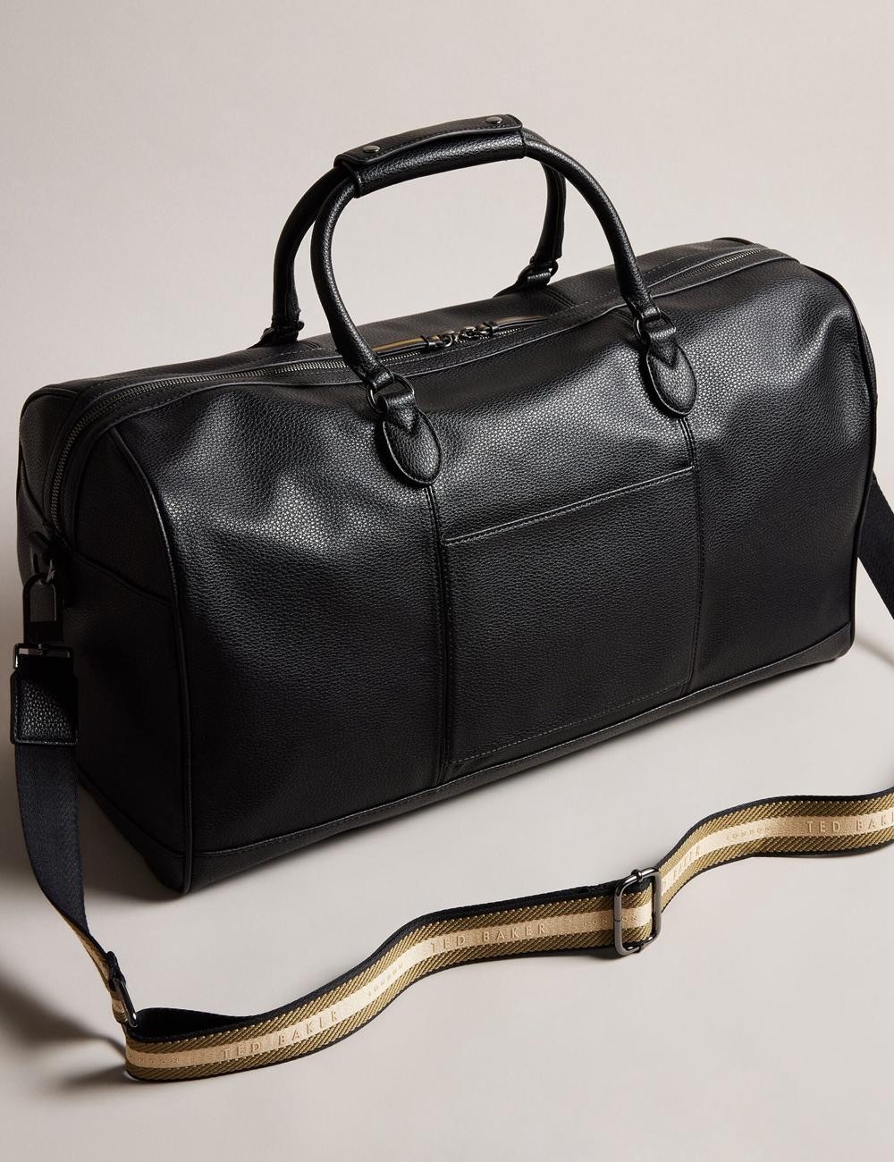 Men Ted Baker KALVIN - Webbing Faux Leather Holdall Bags Black | KSA  4782-IRYTD