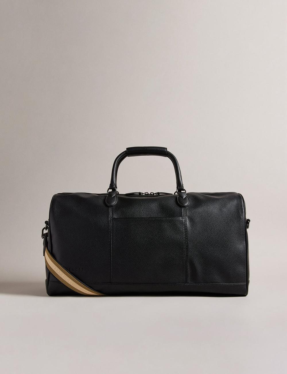 Men Ted Baker KALVIN - Webbing Faux Leather Holdall Bags Black | KSA  4782-IRYTD