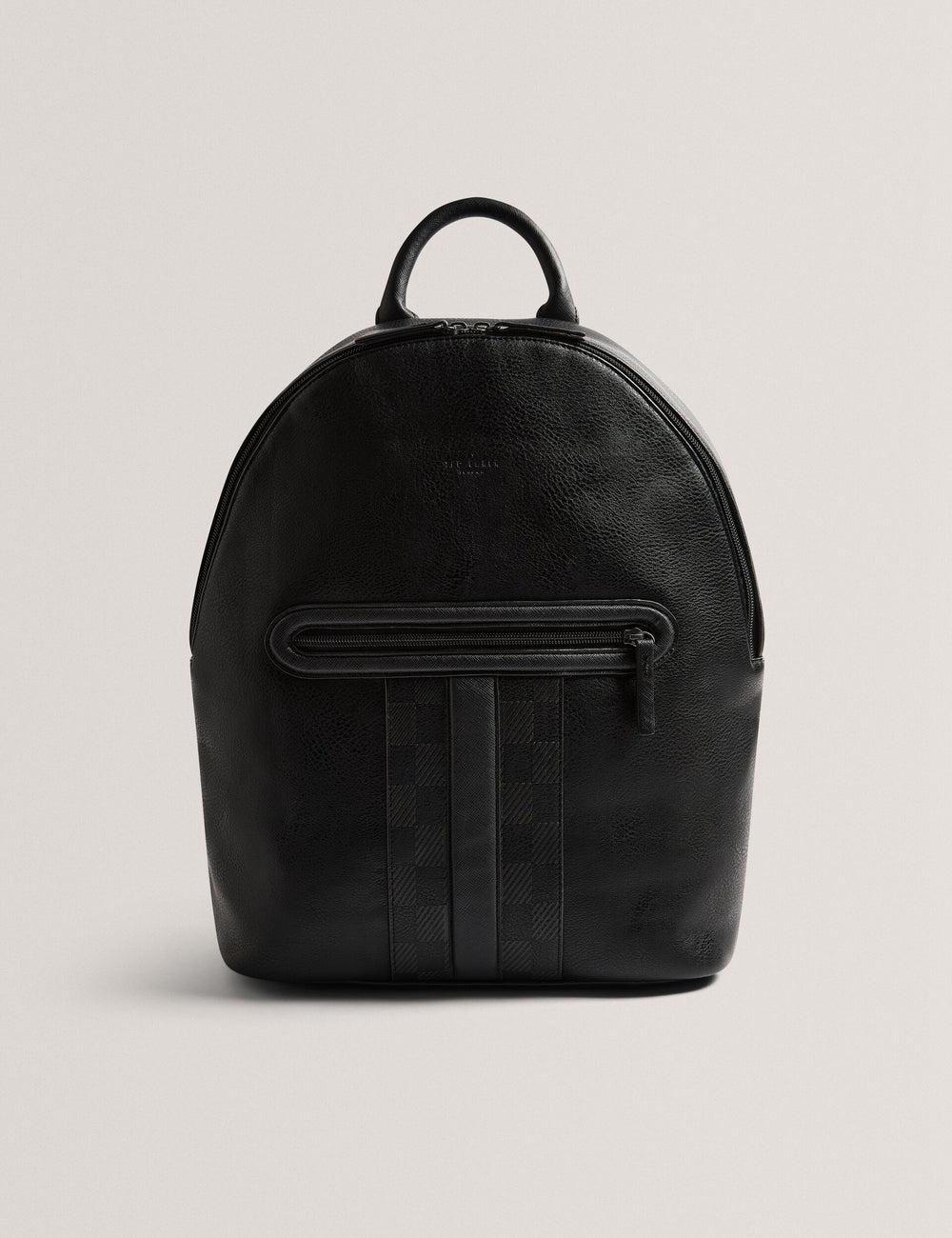 Men Ted Baker KEIIGAN - Striped Panel PU Reporter Backpacks Black | KSA  9365-FYUVR
