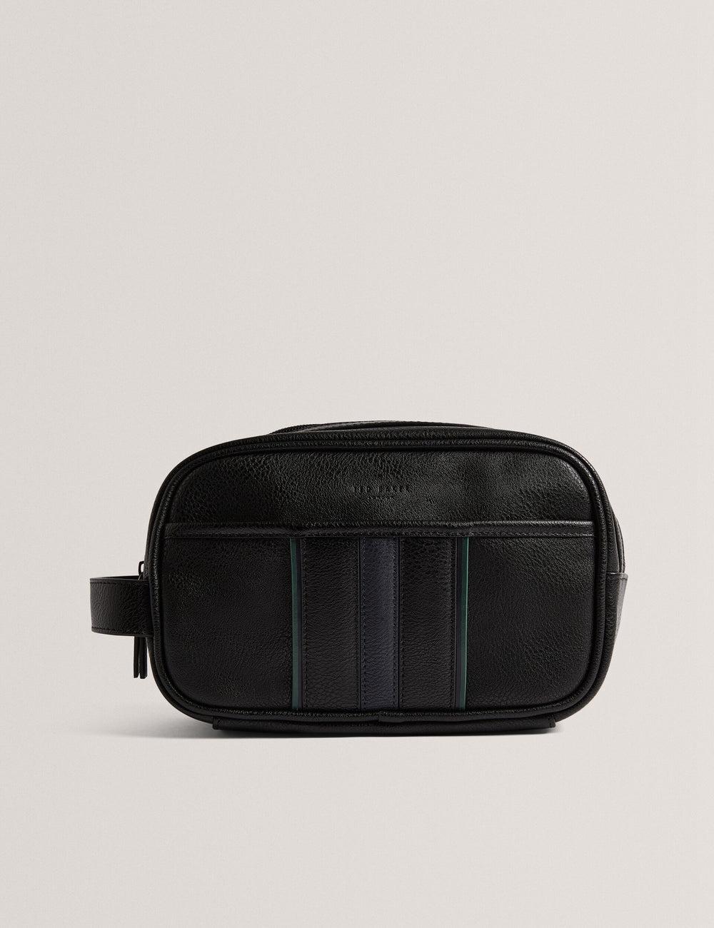 Men Ted Baker KEILAB - Faux Leather Striped Panel Wash Bags Black | KSA  0738-DQGVA