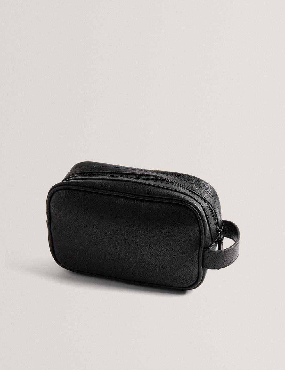 Men Ted Baker KEILAB - Faux Leather Striped Panel Wash Bags Black | KSA  0738-DQGVA