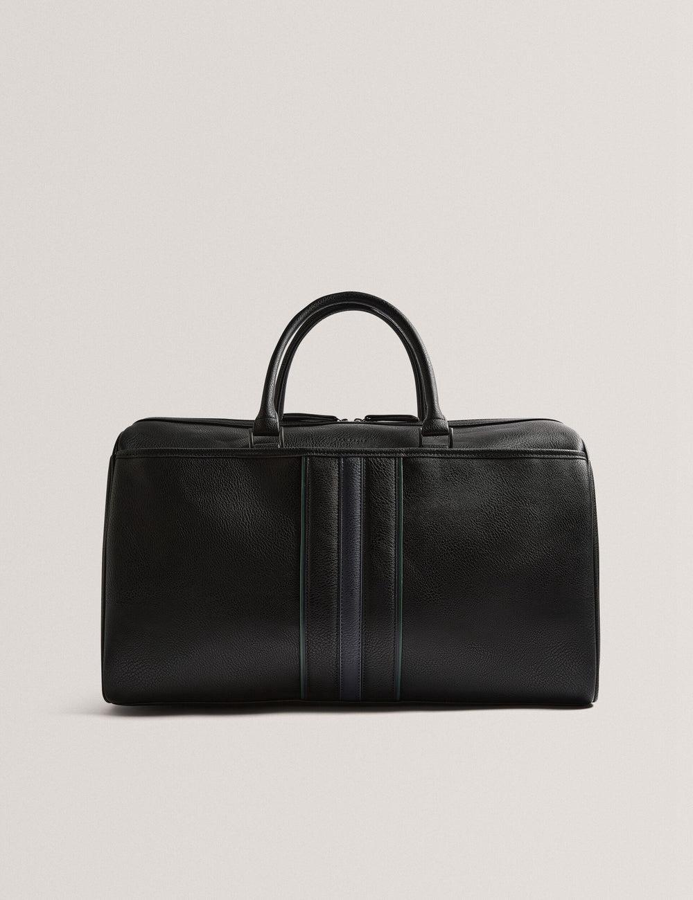 Men Ted Baker KELVIN - Striped Panel Faux Leather Holdall Bags Black | KSA  3692-GIUQW
