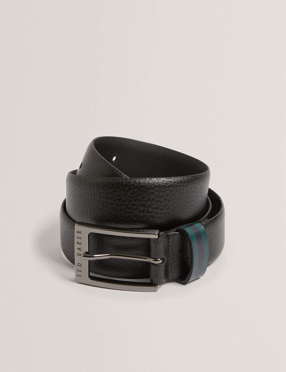 Men Ted Baker KENDON - Grained Leather With Striped Loop Belts Black | KSA  1598-FRGUN