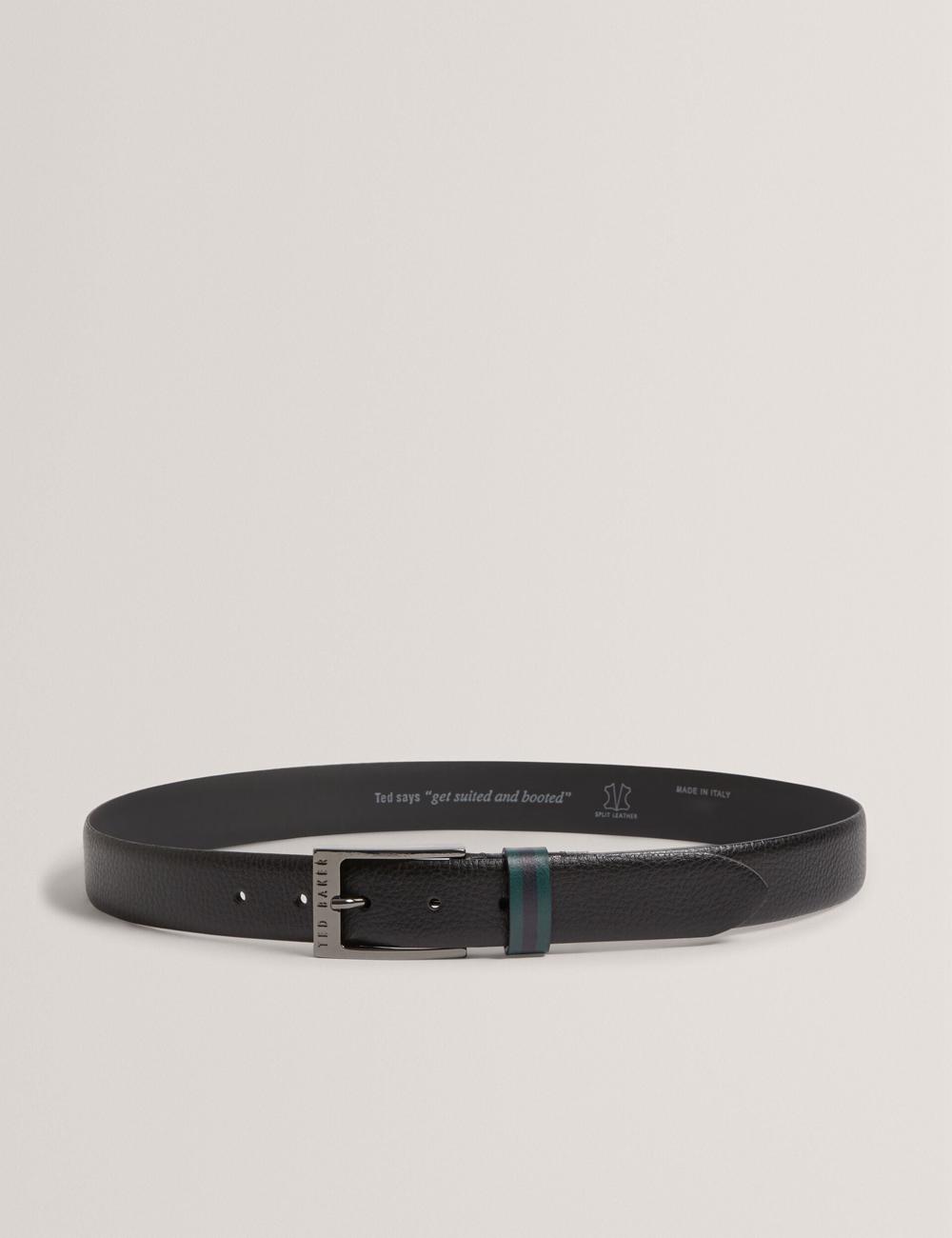 Men Ted Baker KENDON - Grained Leather With Striped Loop Belts Black | KSA  1598-FRGUN